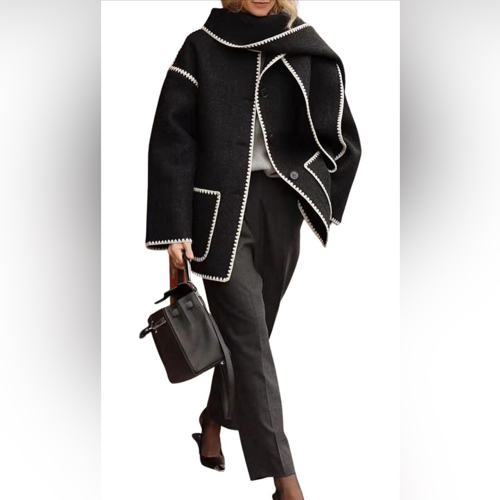 Removable Scarf Collarless Wool Jacket Business C… - image 2